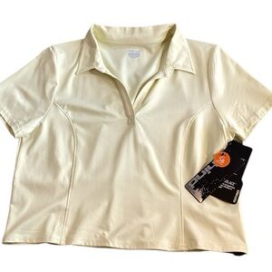 NWT Hind Pale Yellow Ladies Cropped Polo Shirt, Size Large UPF50